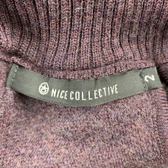 NICE COLLECTIVE Size M Purple Merino Wool High Collar Zipper Sweater - Picture 6 of 6